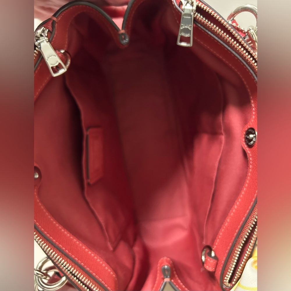 COACH Brooke Crossgrain Leather Carryall Satchel in Dark Red w/Silk Coach Twilly - Picture 12 of 13